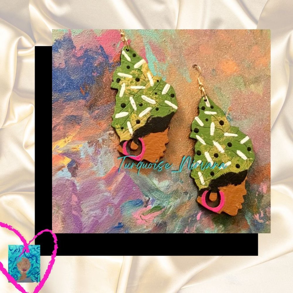 M-212: Lady with Green Headwrap Earrings